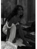 Off Shoulder Ivory Chiffon Slit Minimalist Wedding Dress